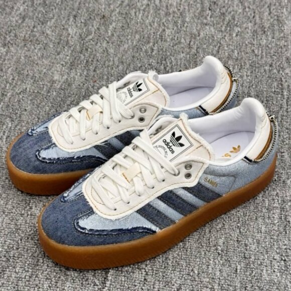 adidas Originals Shoes - Adidas denim patchwork retro sneakers, distressed wash style casual shoes